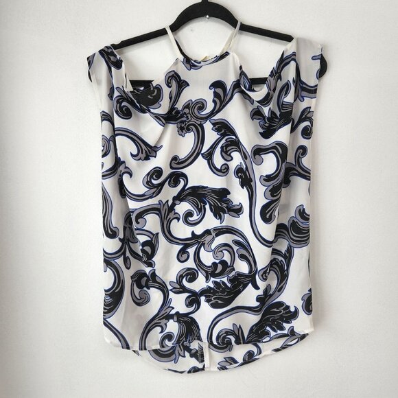 Express Abstract Art to Wear Chiffon Choker Cold Shoulder Blouse Women's XS - Picture 1 of 9